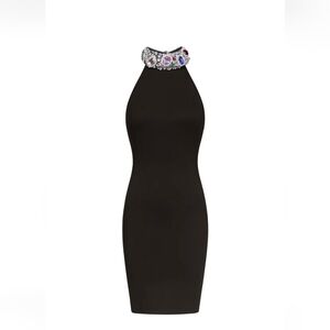 AREA Black Mini Dress with Jewel Accents